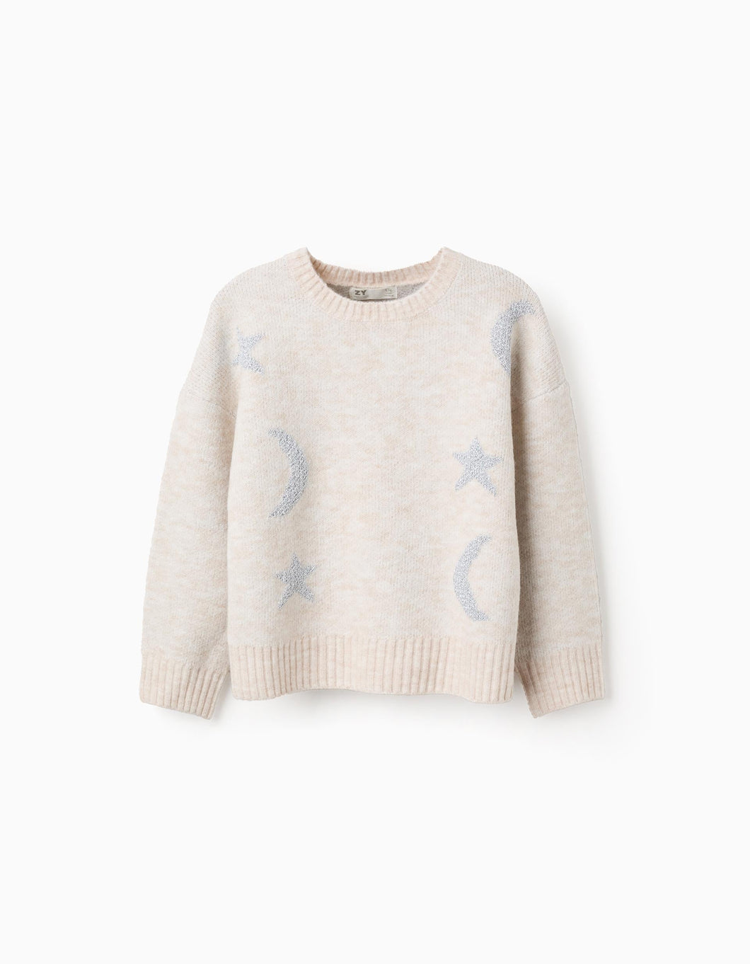 Camisola de malha com luas e estrelas de lurex para menina, bege Zippy
