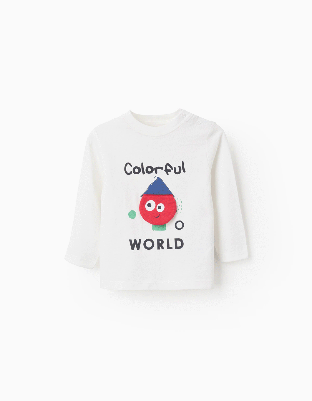 T-shirt de Manga Comprida em Algodão para Bebé Menino 'World', Branco Zippy