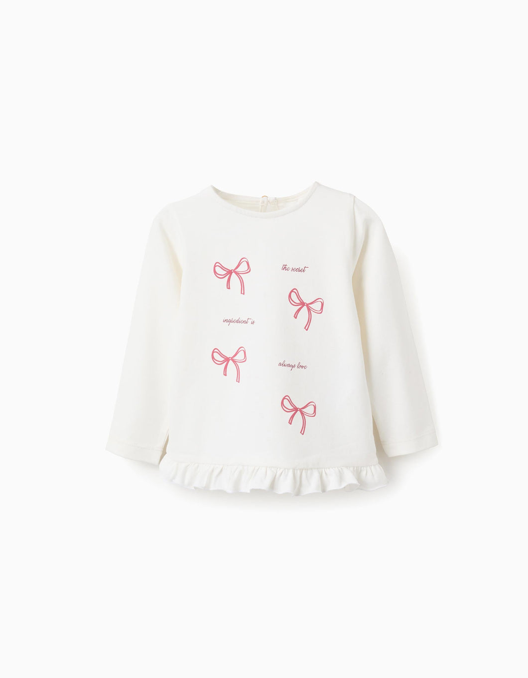 T-shirt de Manga Comprida com Folhos 'Love', Branco Zippy