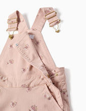Carregar imagem no visualizador da galeria, Jardineiras wide leg de sarja com padrão floral para menina, rosa-claro
