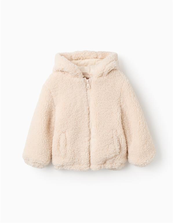 Casaco Pêlo para Bebé Menina, Branco Zippy