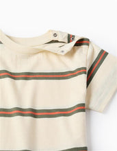 Carregar imagem no visualizador da galeria, T-shirt de algodão às riscas para bebé menino, bege/laranja/verde
